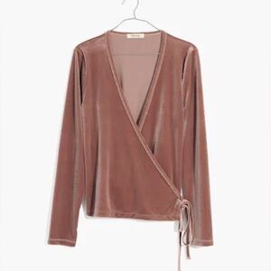 Madewell Velvet Ballet Wrap Blouse Dusty Rose